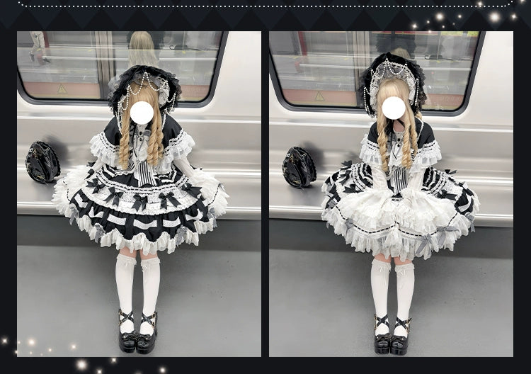 [Pre-orders available until 12/11] Concerto Out of Order Monotone Sweet Lolita Jumper Skirt Full Set