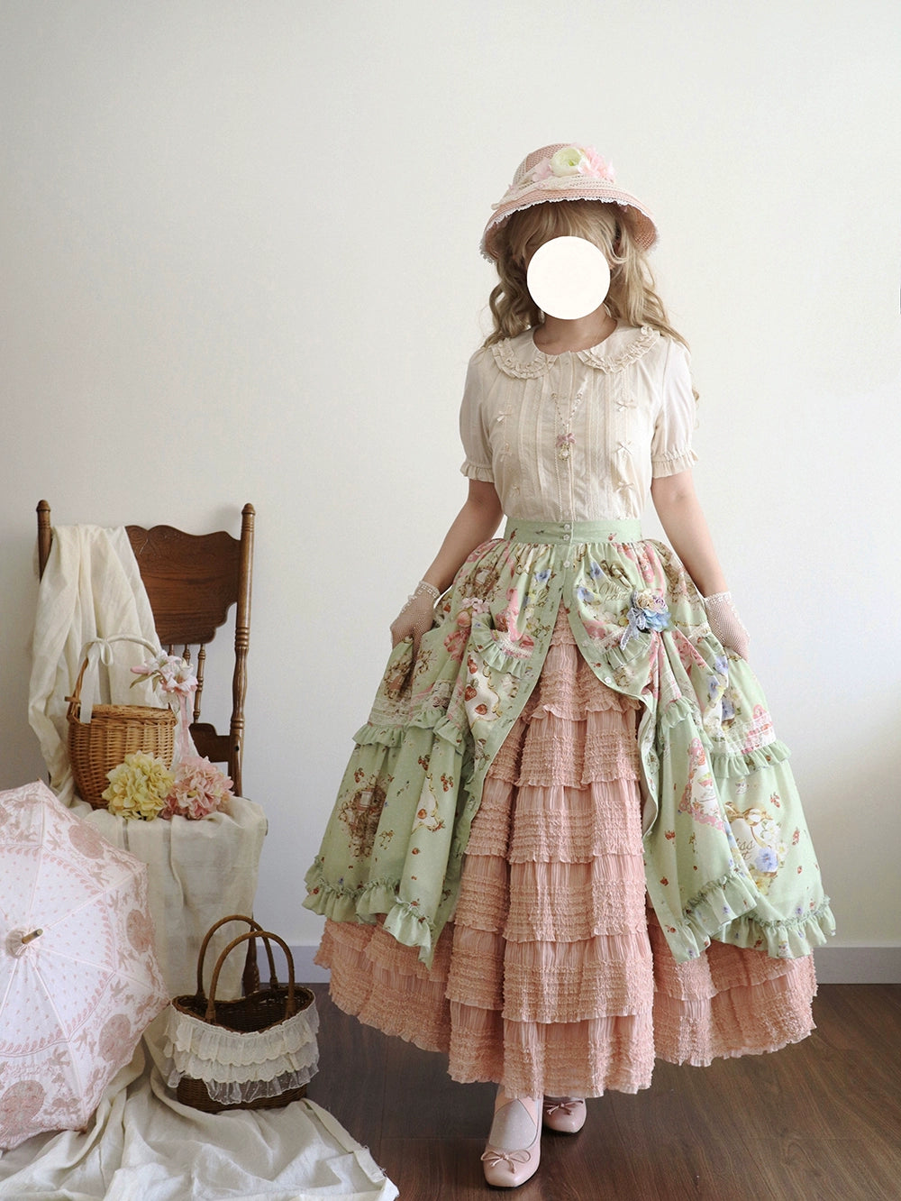 [Pre-orders available until 2/19] Cat Rose Tea Party Long Skirt with Front Opening, Flat Type