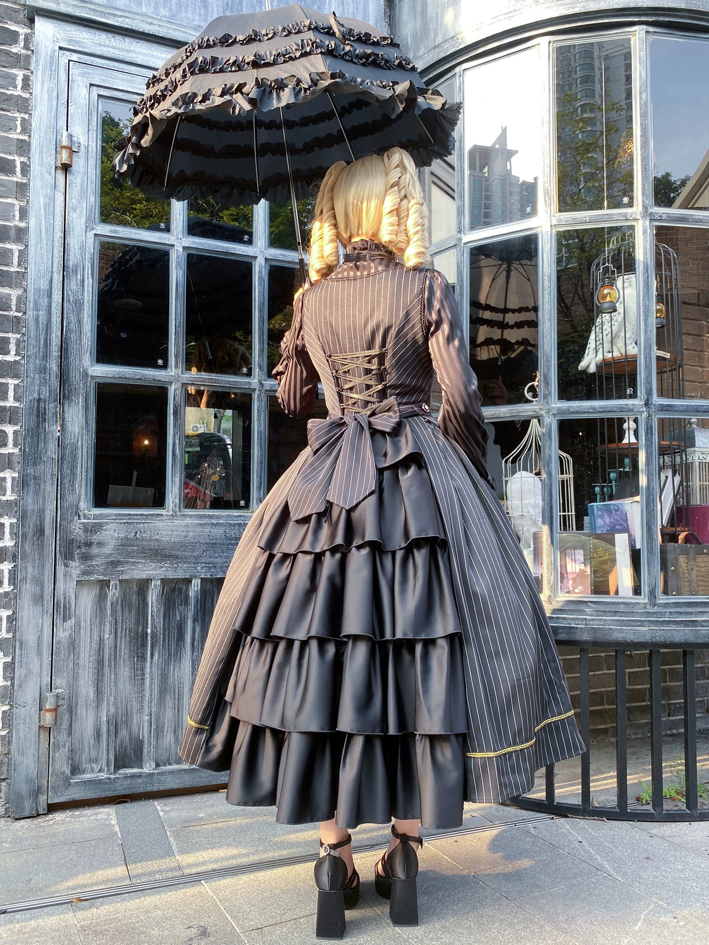 [Resale/Pre-orders available until 10/28] Bright Moon Corset Jumper Skirt Stripe [Black]