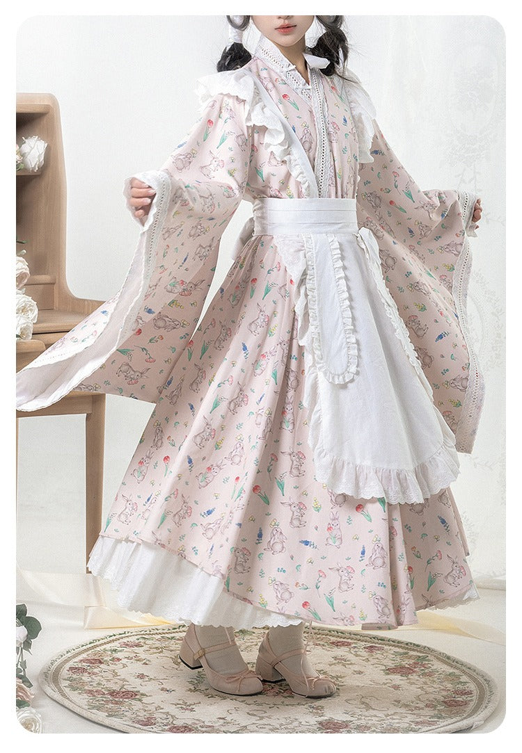 花紀行 和ロリメイド風 エプロン付ワンピース ロング丈