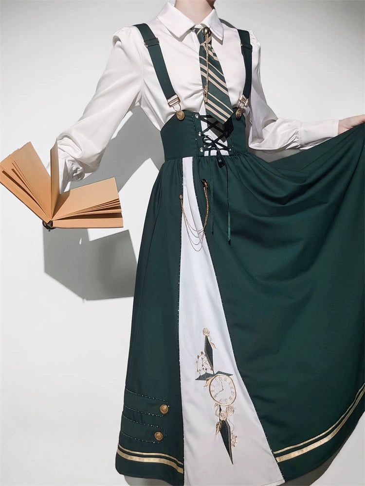 Time Traveler Cross Emblem Suspender Skirt Set