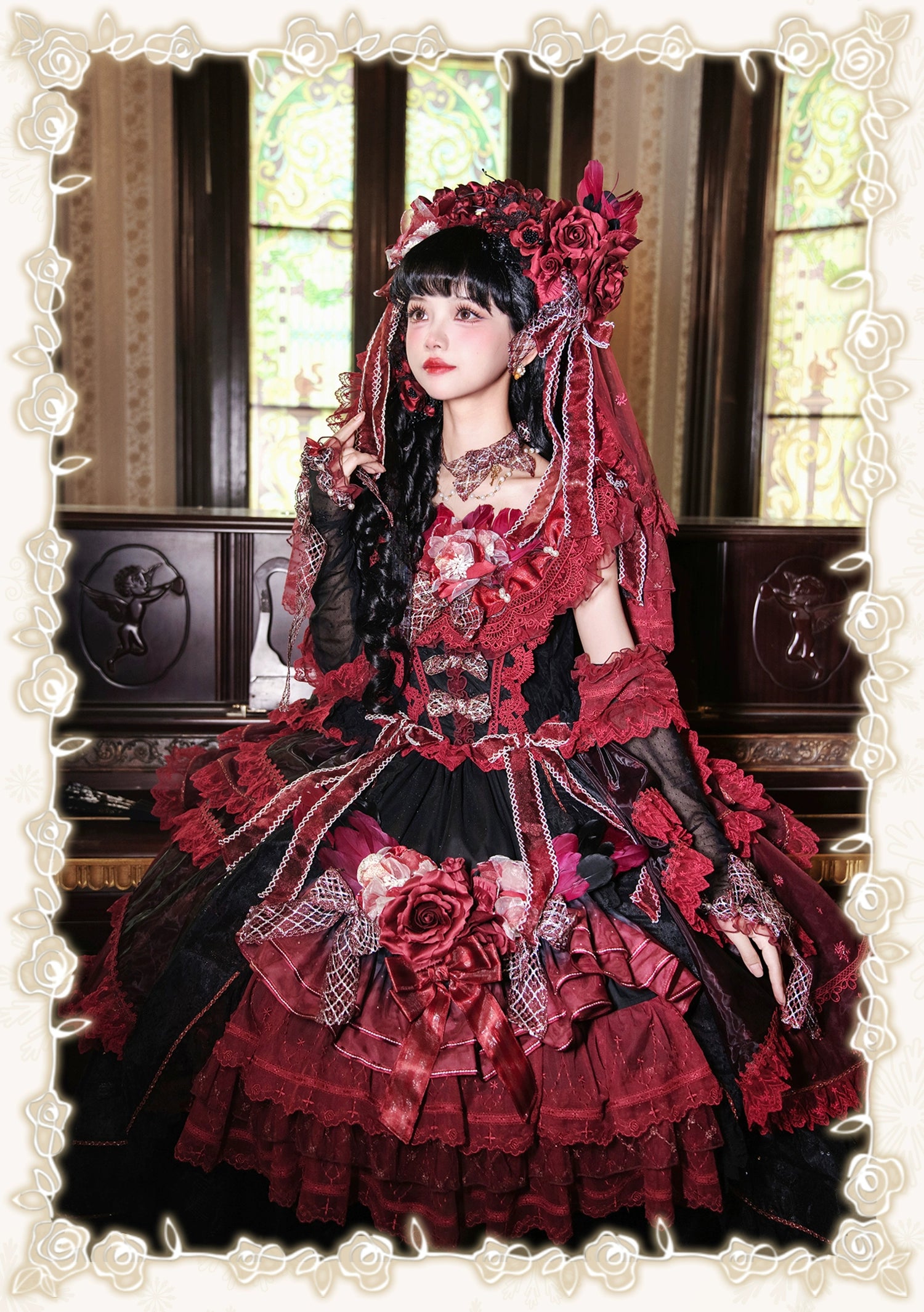 受注予約8/13まで】Snow Rose Princess トレーン付きドレス・レッド 受注予約8/13まで】Snow Rose Princess トレーン付きドレス・レッド
