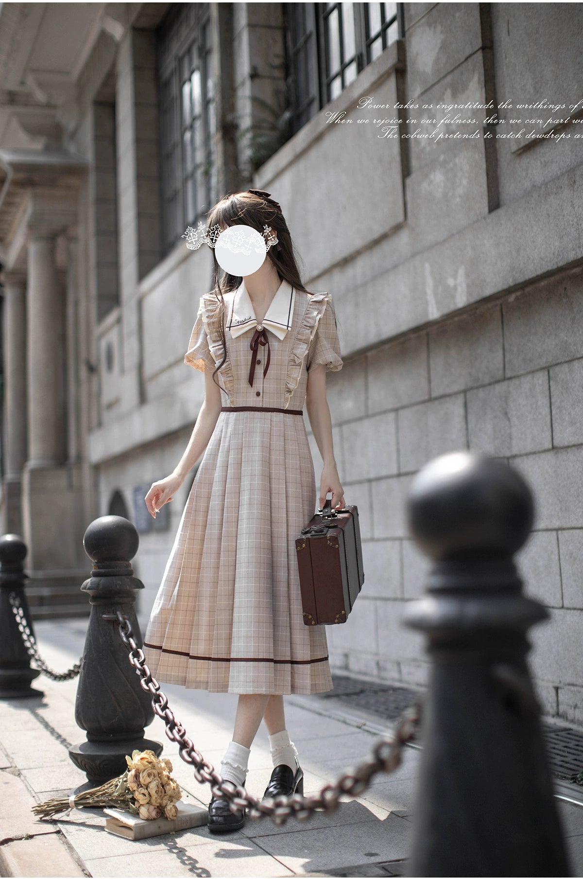 Betty French Retro Beige Check Dress