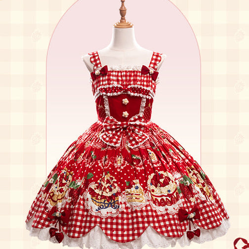 【受注予約11/18まで】Strawberry Cake Guide プリントジャンパースカート