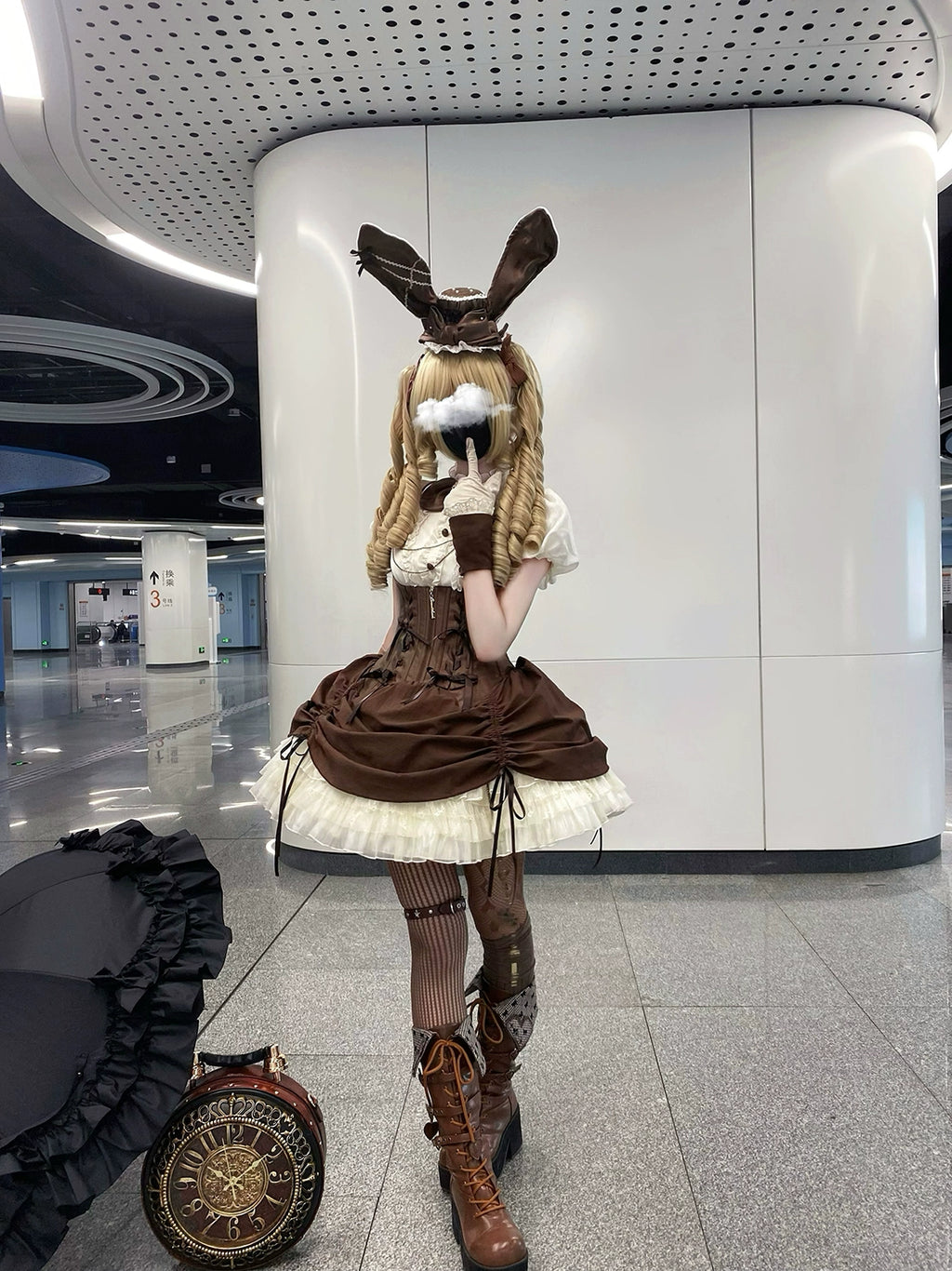 【受注予約6/30まで】Brulee Bunny コルセットジャンパースカートセット・ブラウン