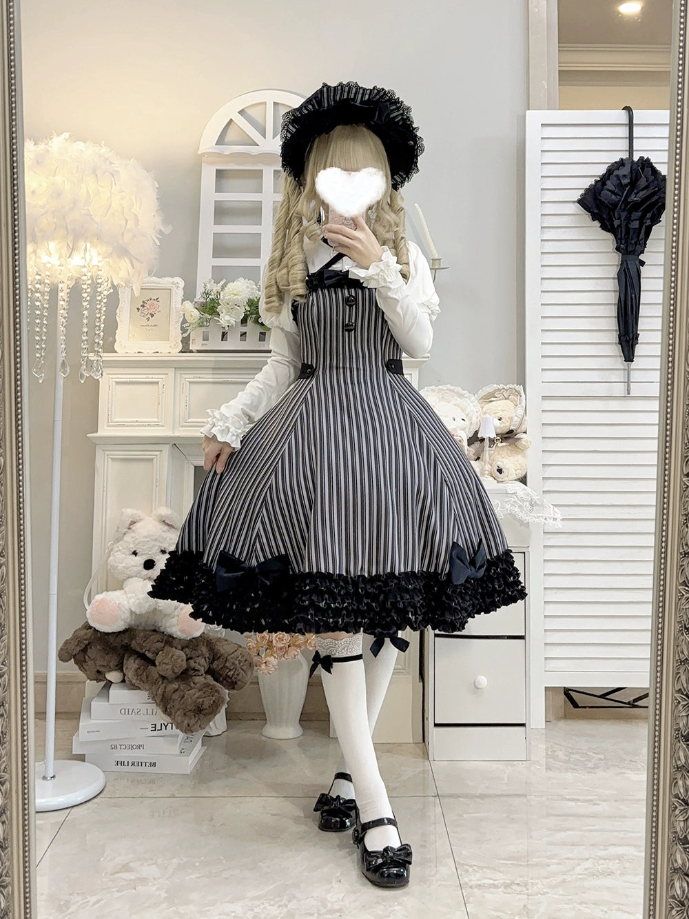 【予約販売】Classic Chocolat Stripe ストライプジャンパースカート・ショート丈