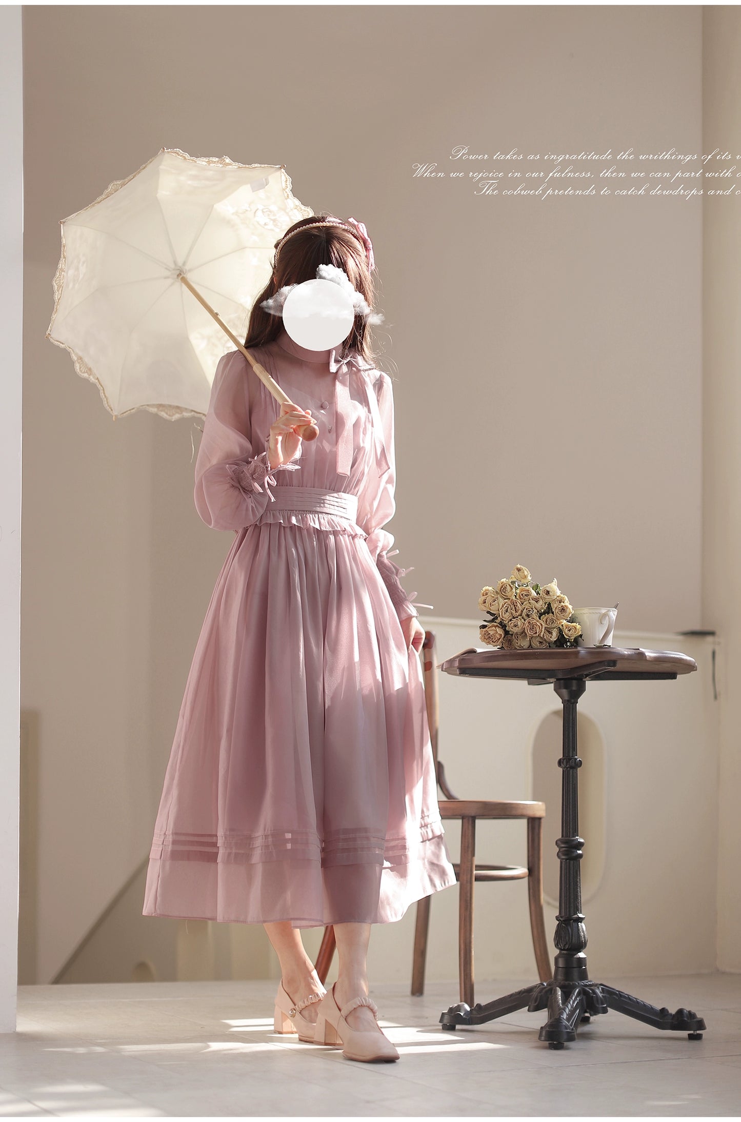 Dusty pink sheer ribbon dress