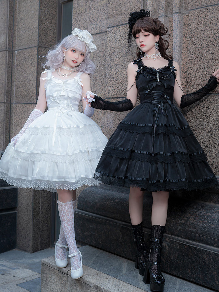 Romantic Party ブラックとホワイトのティアードジャンパースカート