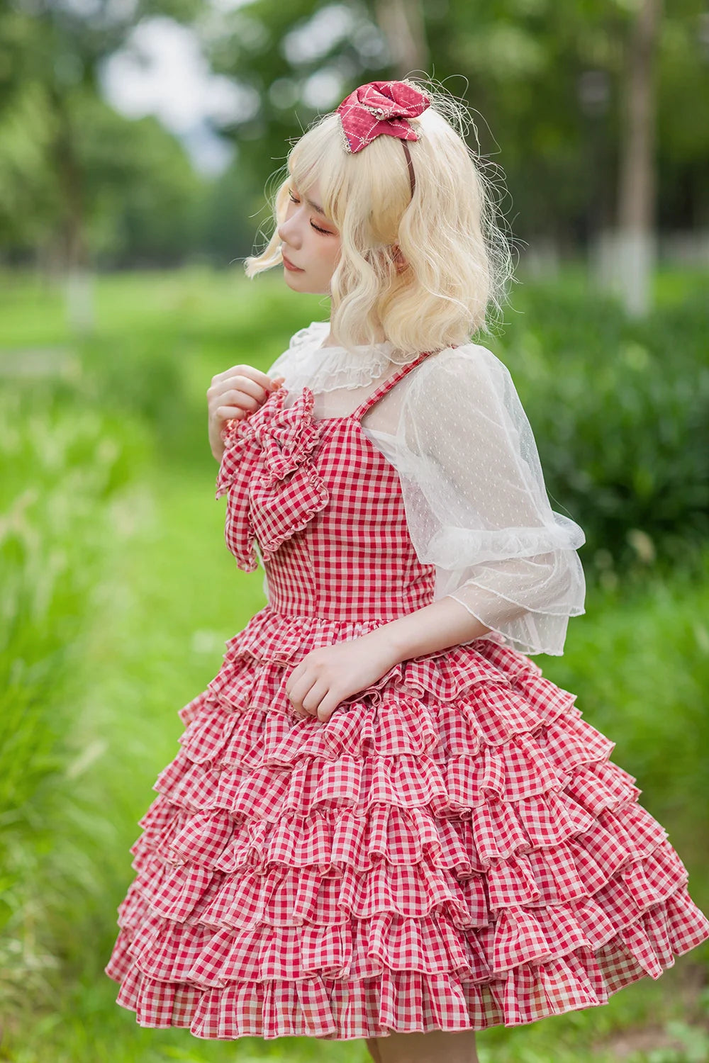 Sheer dot three-quarter length blouse