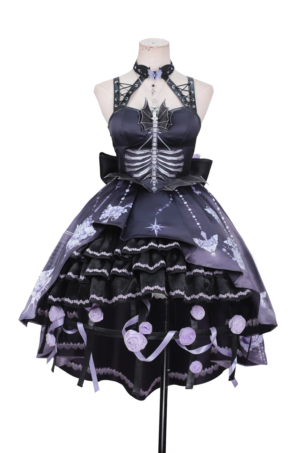 予約販売】Bat Wings スケルトン柄ジャンパースカートと紫薔薇の 予約販売】Bat Wings スケルトン柄ジャンパースカートと紫薔薇の
