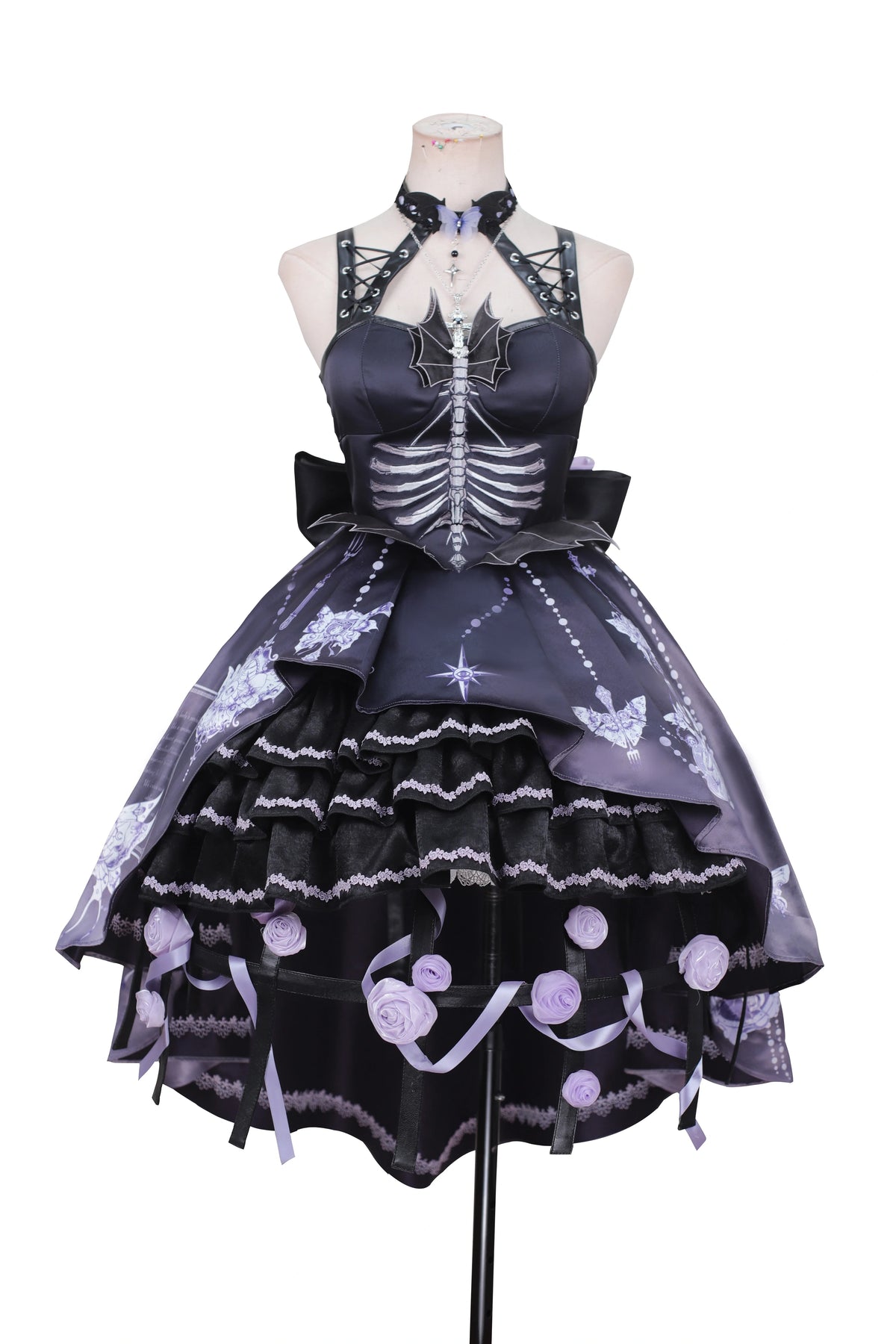 予約販売】Bat Wings スケルトン柄ジャンパースカートと紫薔薇の 予約販売】Bat Wings スケルトン柄ジャンパースカートと紫薔薇の