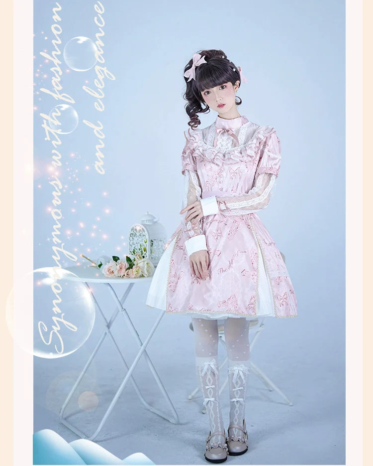 White Cross リボンゴシック長袖ワンピース