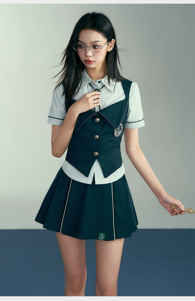 [Pre-order] Hogwarts School of Witchcraft and Wizardry Lined Waist Shaved Short Sleeve Blouse