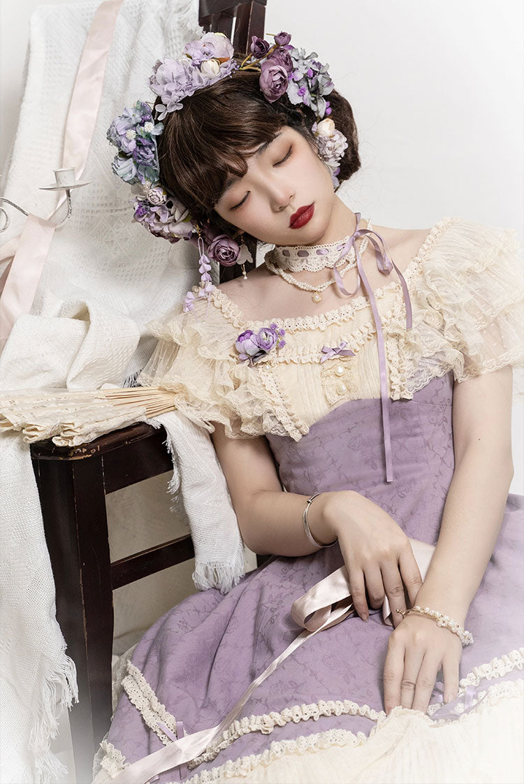 薔薇模様のジャガードフリルレース2wayワンピース 全4色