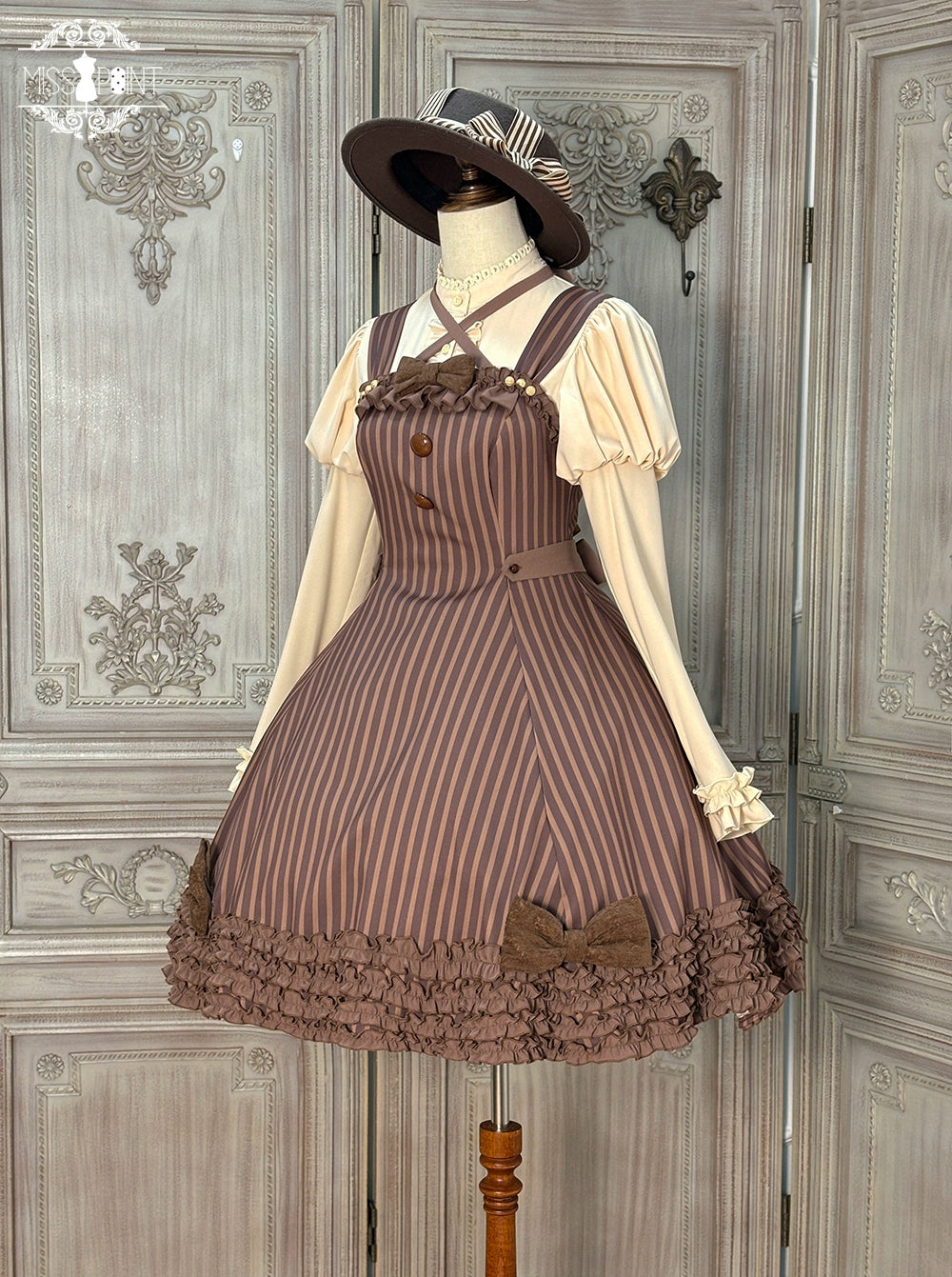 【予約販売】Classic Chocolat Stripe ストライプジャンパースカート・ショート丈