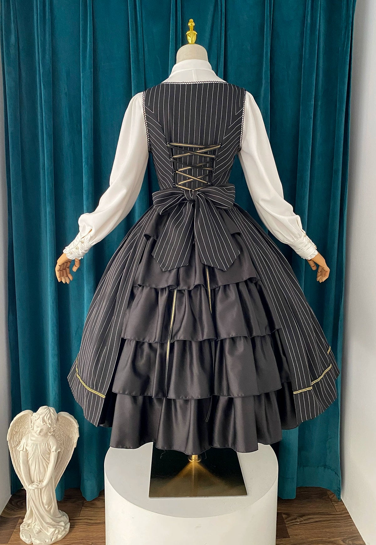 [Resale/Pre-orders available until 10/28] Bright Moon Corset Jumper Skirt Stripe [Black]