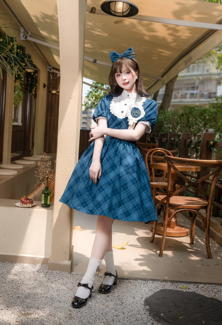 レトロガール サマーチェックワンピース リボンカチューシャ付き