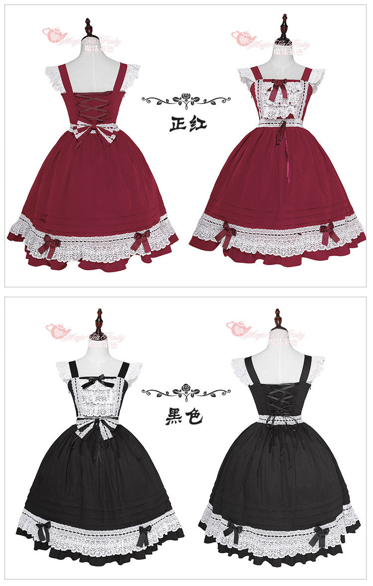 フリルレースのジャンパースカート カチューシャ付 全10色