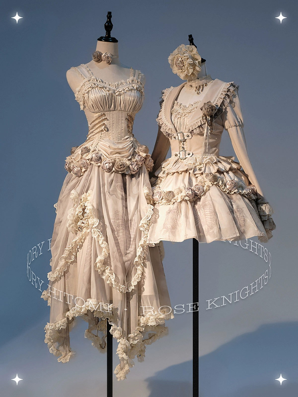 [Sale period ended] Rose Knight III Satin and organdy gothic dress [Champagne]