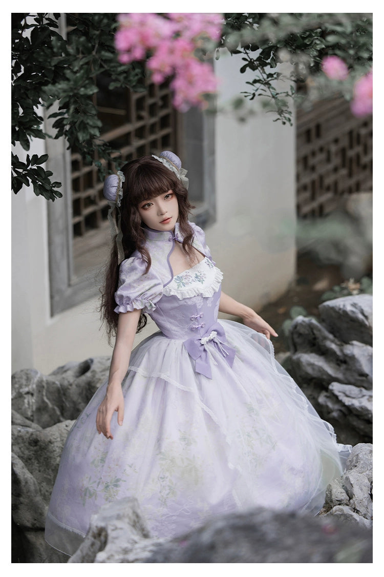 Lilac embroidery Mao collar Hana Lolita dress