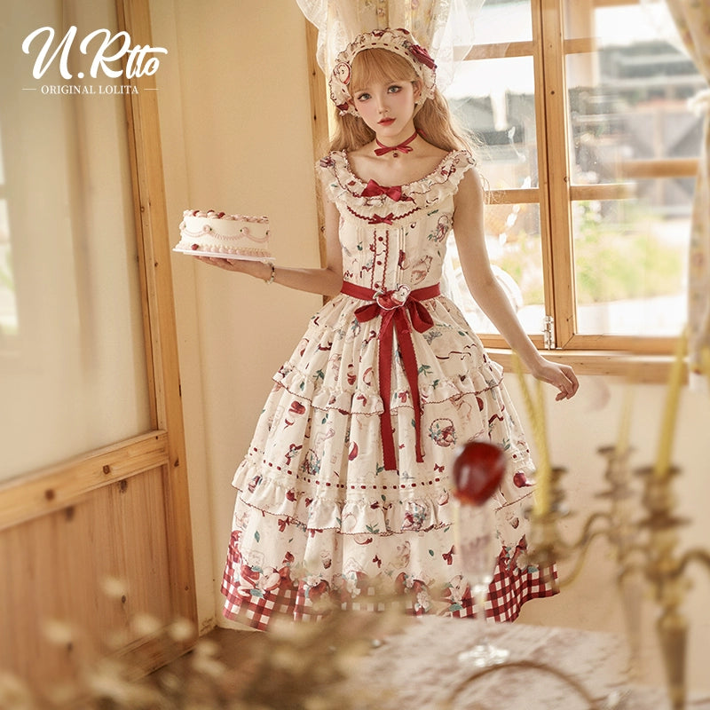 [Sales Period Ended] Natural Apple Tea Print Jumper Skirt - Long Length