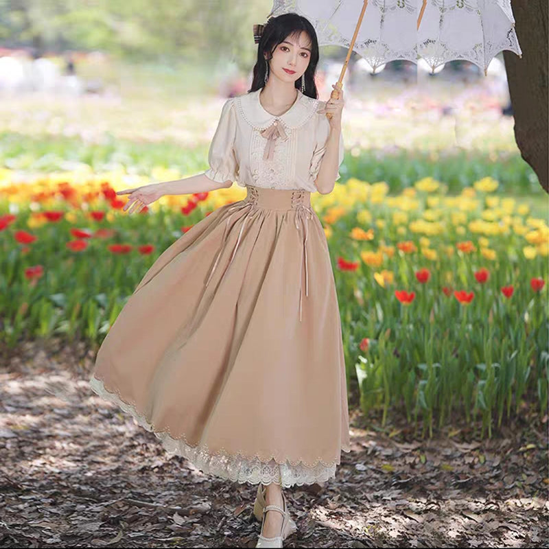 夏のお嬢様風レトロクラシカルセットアップ 全7色