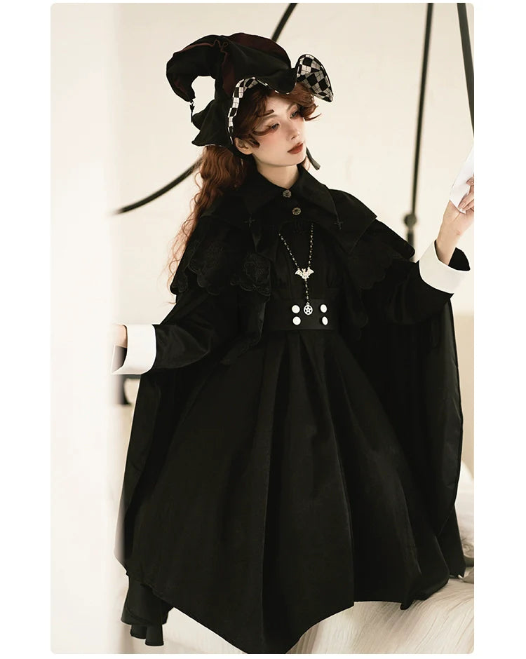 Nun style stand up collar gothic dress