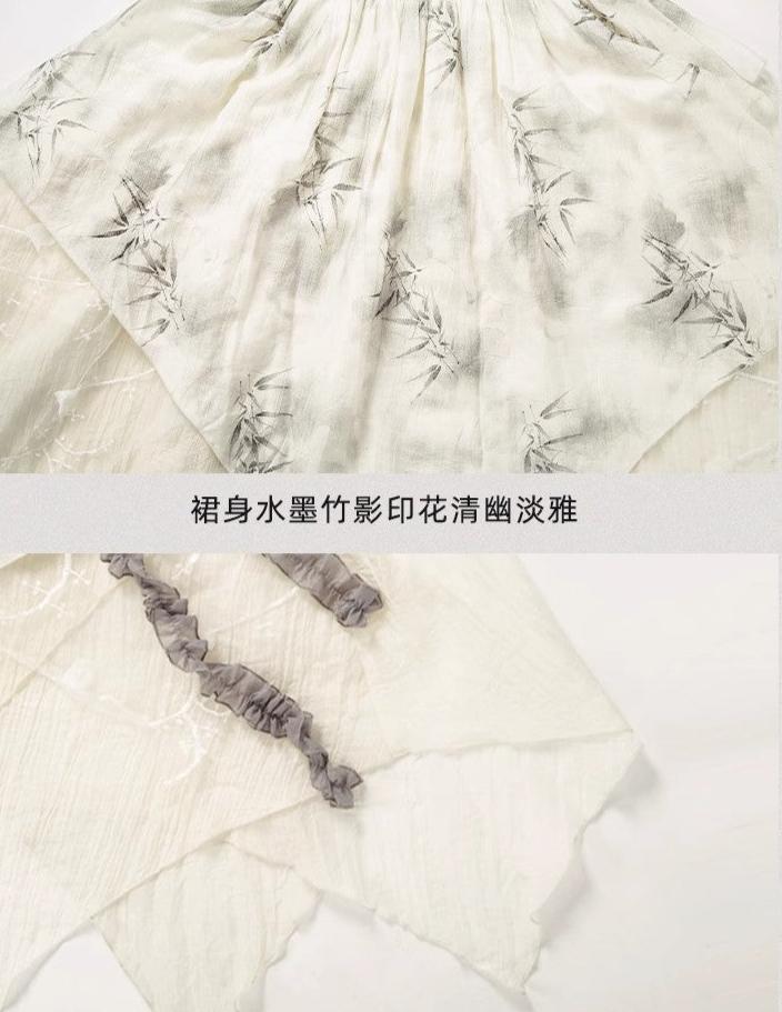 Irregular hem floral Lolita ink painting style jumper skirt