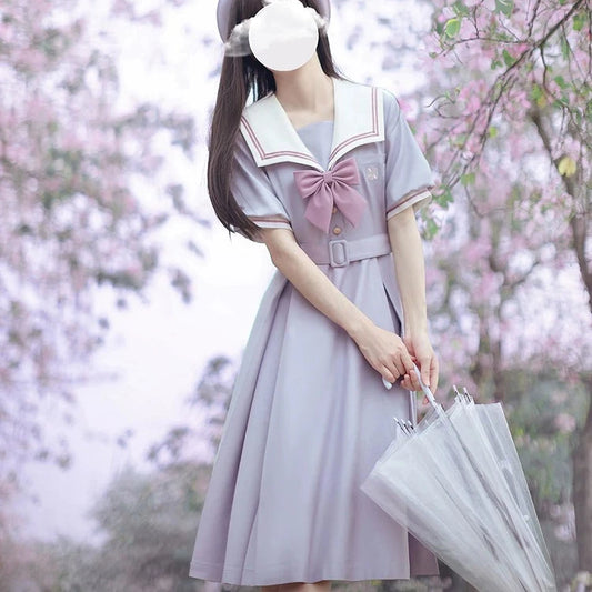 Misty Vine Wisteria Sailor Collar Dress