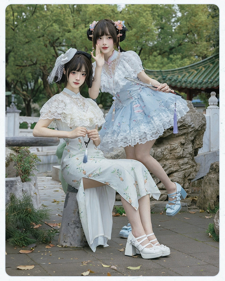 Screen Painting 華ロリ チャイナドレス風レースとお花のミニ Screen Painting 華ロリ チャイナドレス風レースとお花のミニ
