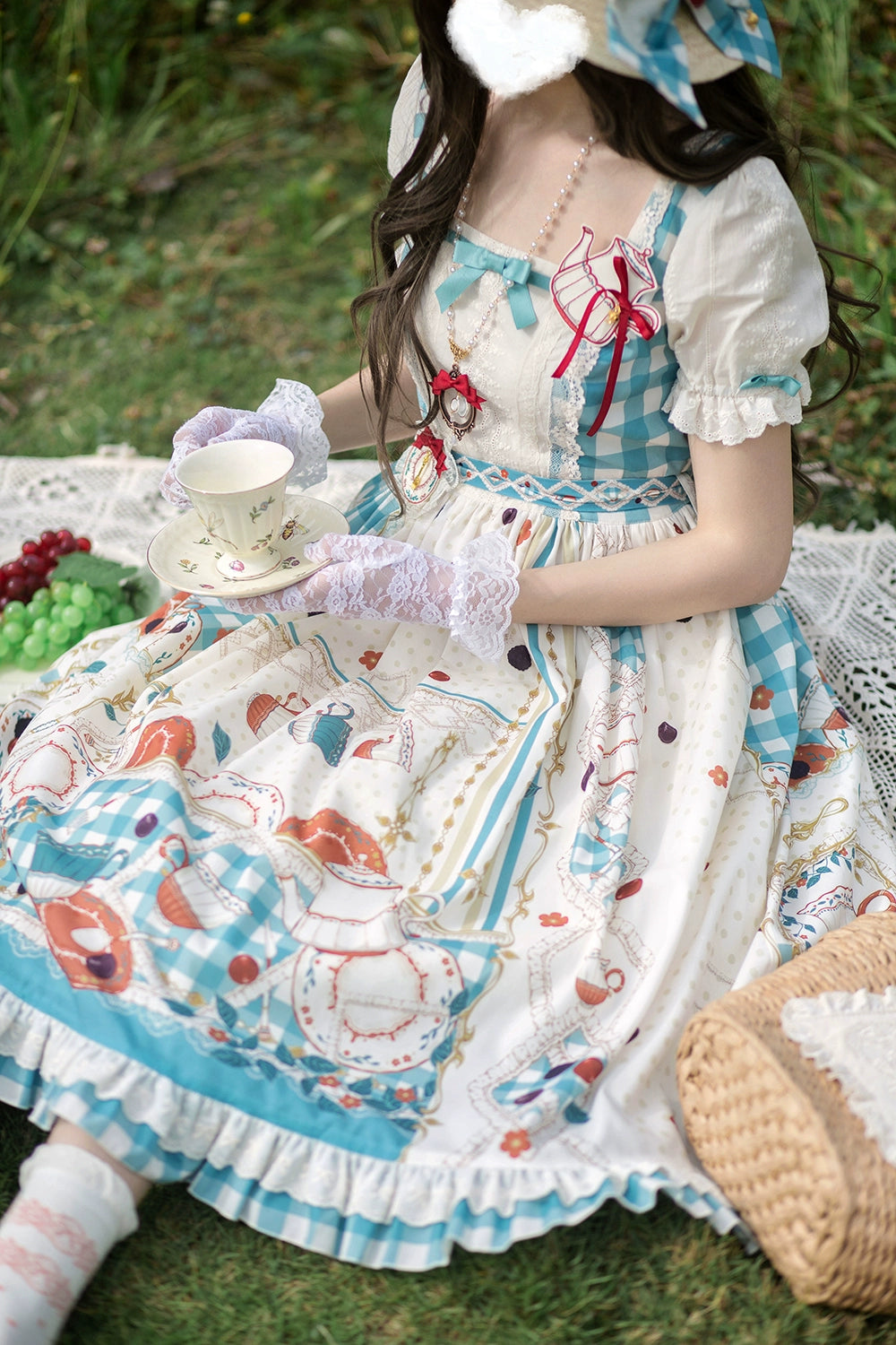 【販売期間終了】Picnic Tea Party スクエアネックワンピース