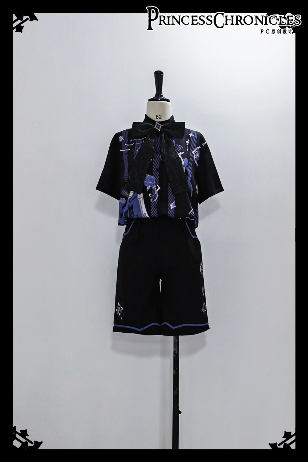 【予約販売】皇子系 青紫のレトロプリントブラウス