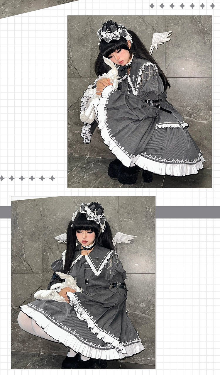 ゴスロリ ロリータドレス ロリィタ セットアップ　ゴシックセットアップ Cross Belt 制服風ゴシックセットアップ – ロリータファッション