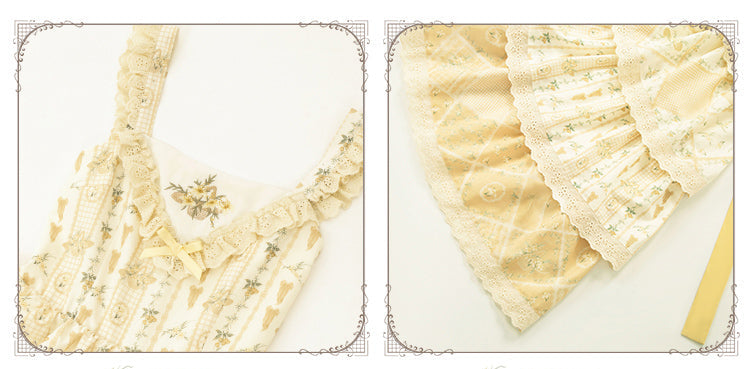 【予約販売】クリームイエローのフローラルジャンパースカート