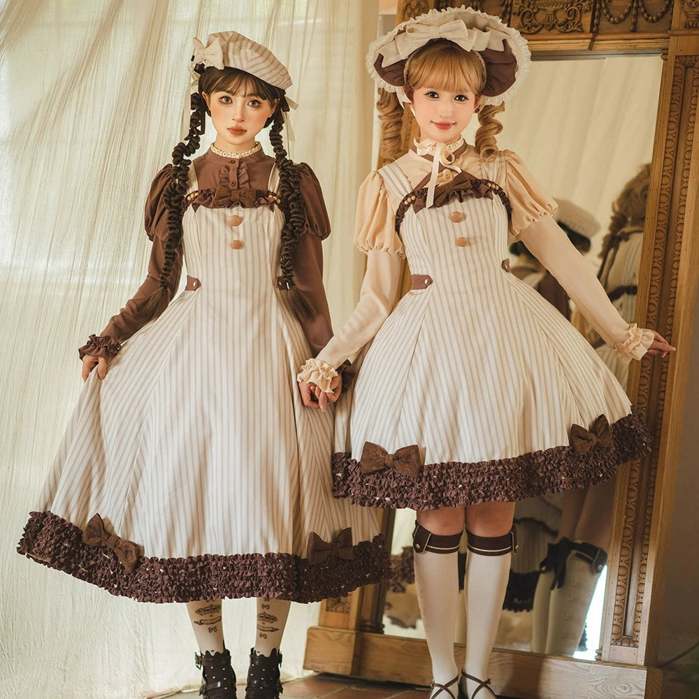 【予約販売】Classic Chocolat Stripe ストライプジャンパースカート・ショート丈