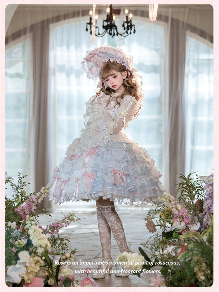 【受注予約8/6まで】Rose Courtyard レースとリボンのジャンパースカート・新色