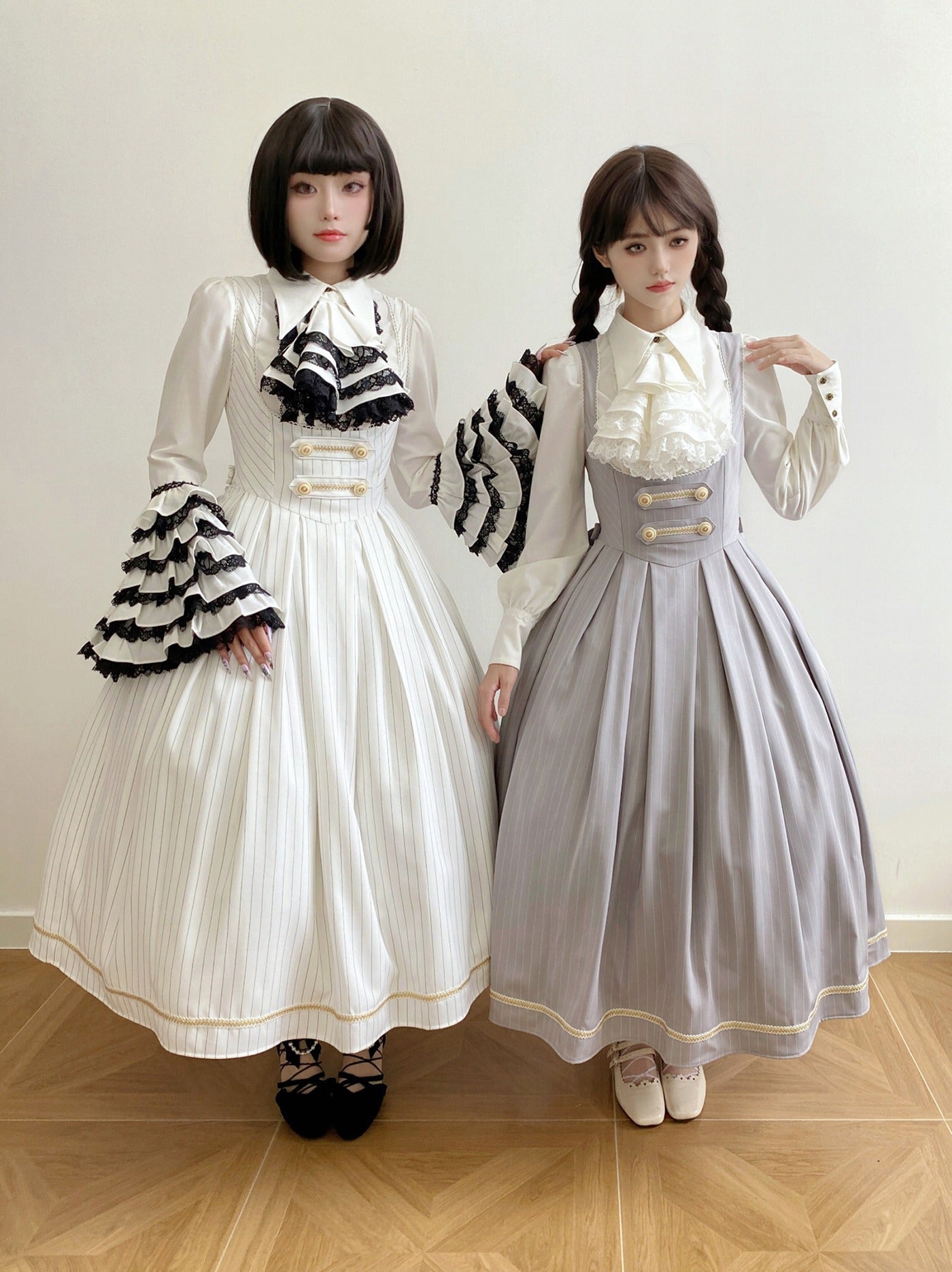 [Pre-orders available until 9/29] Bright Moon Corset Jumper Skirt Stripe [Cool Gray]