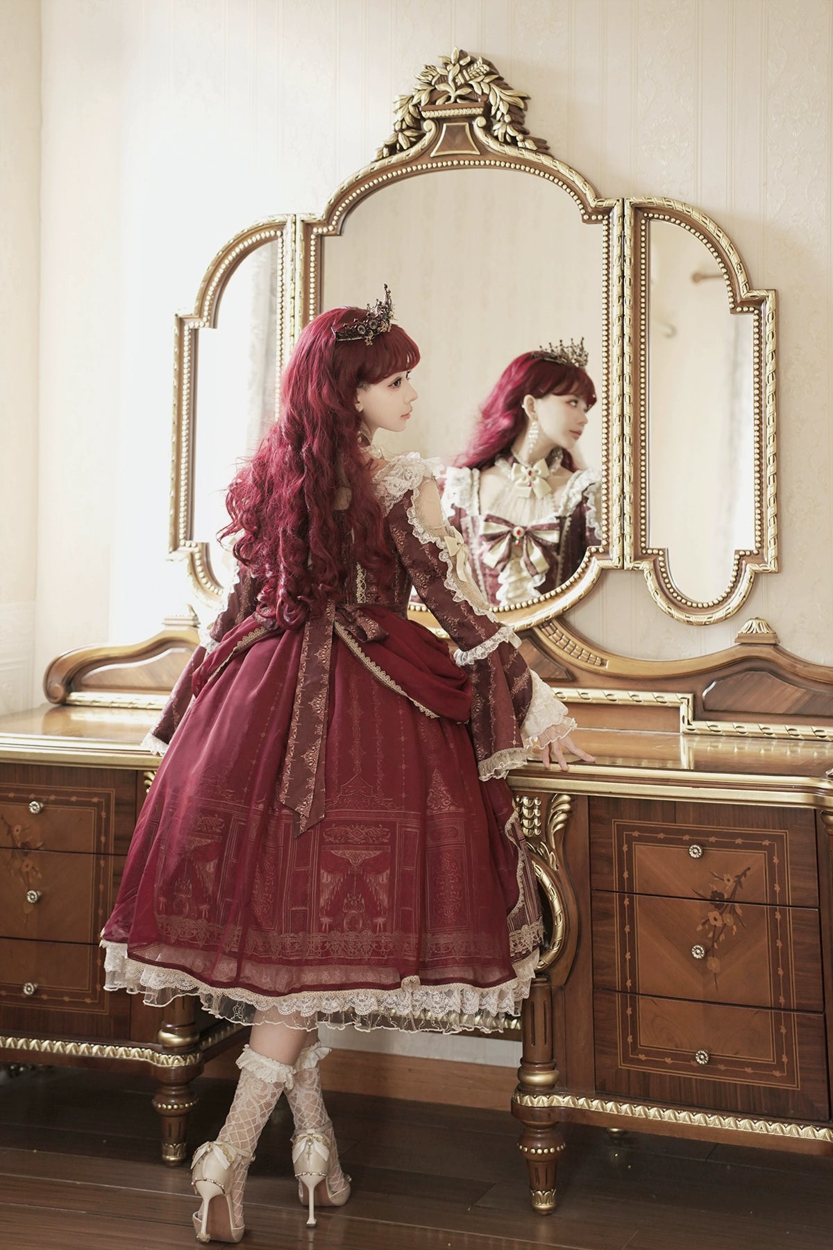 Baroque Palace Burgundy Princess Dress