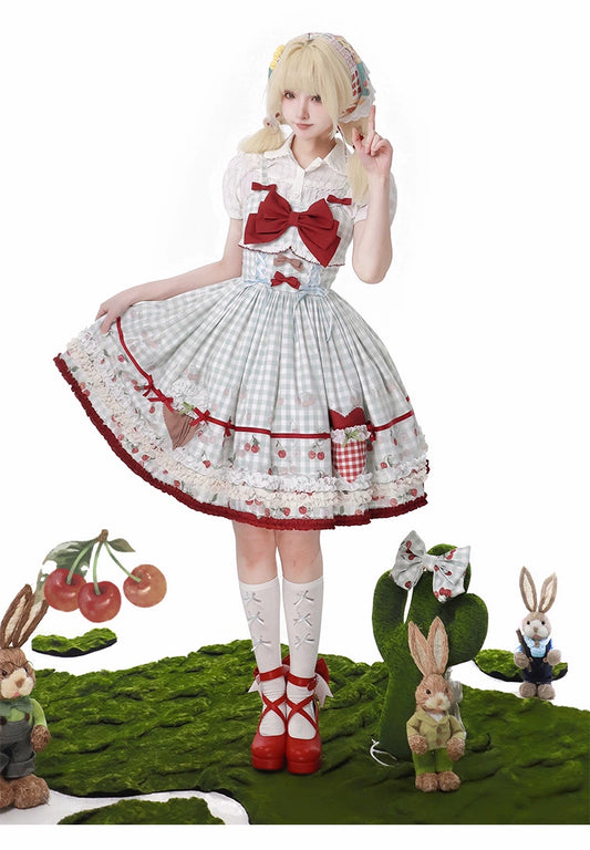 [Sale Period Ended] Cherry and Heart Gingham Check Jumper Skirt