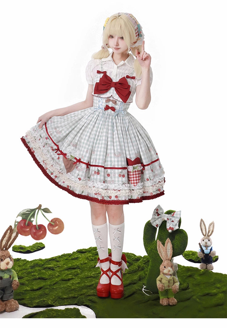Cherry and Heart ギンガムチェックのジャンパースカート