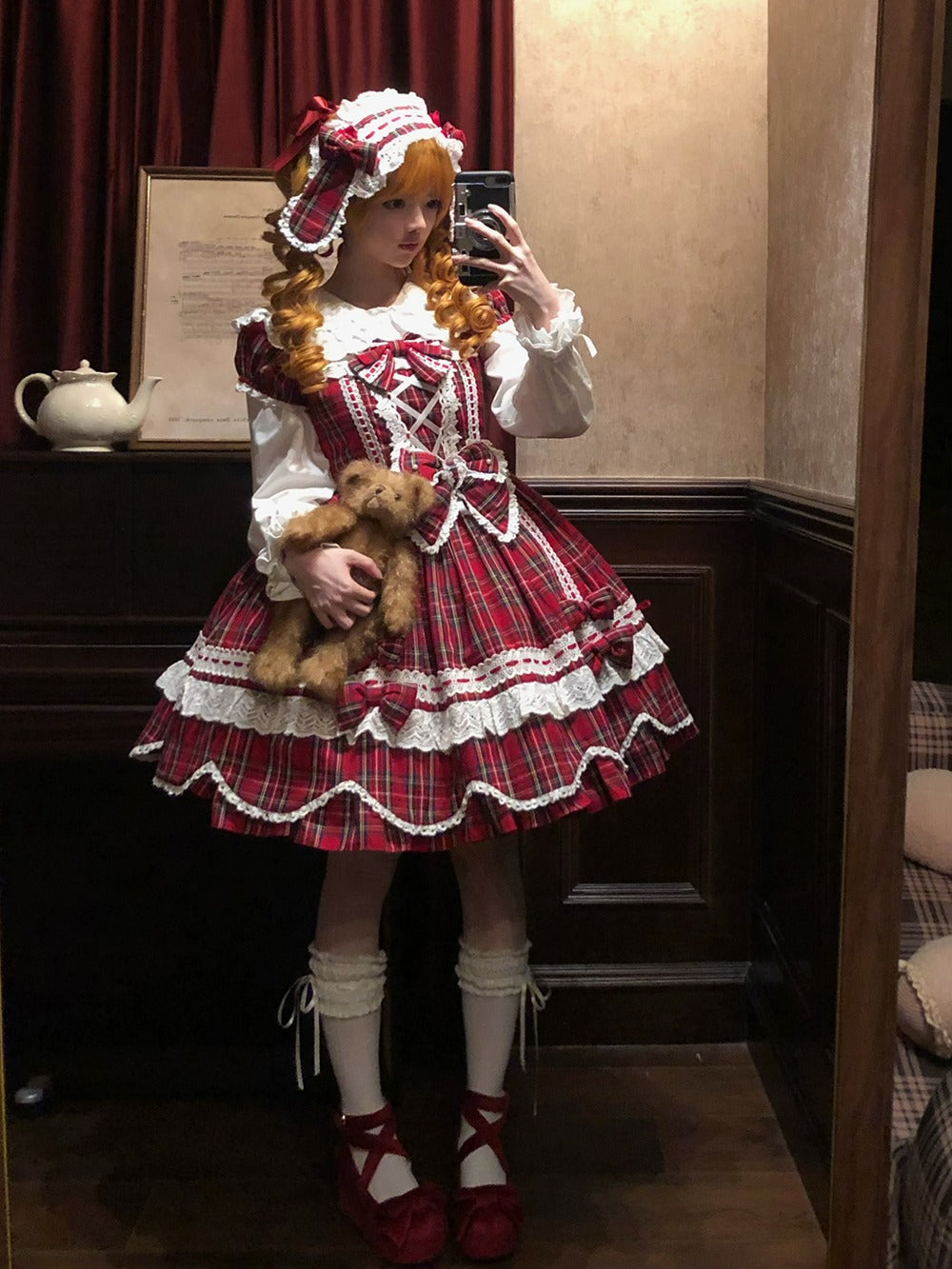 【予約販売】Checkered Petal Rabbit うさ耳付き長袖ブラウス
