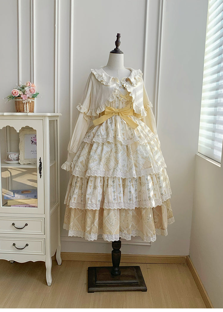 【予約販売】クリームイエローのフローラルジャンパースカート