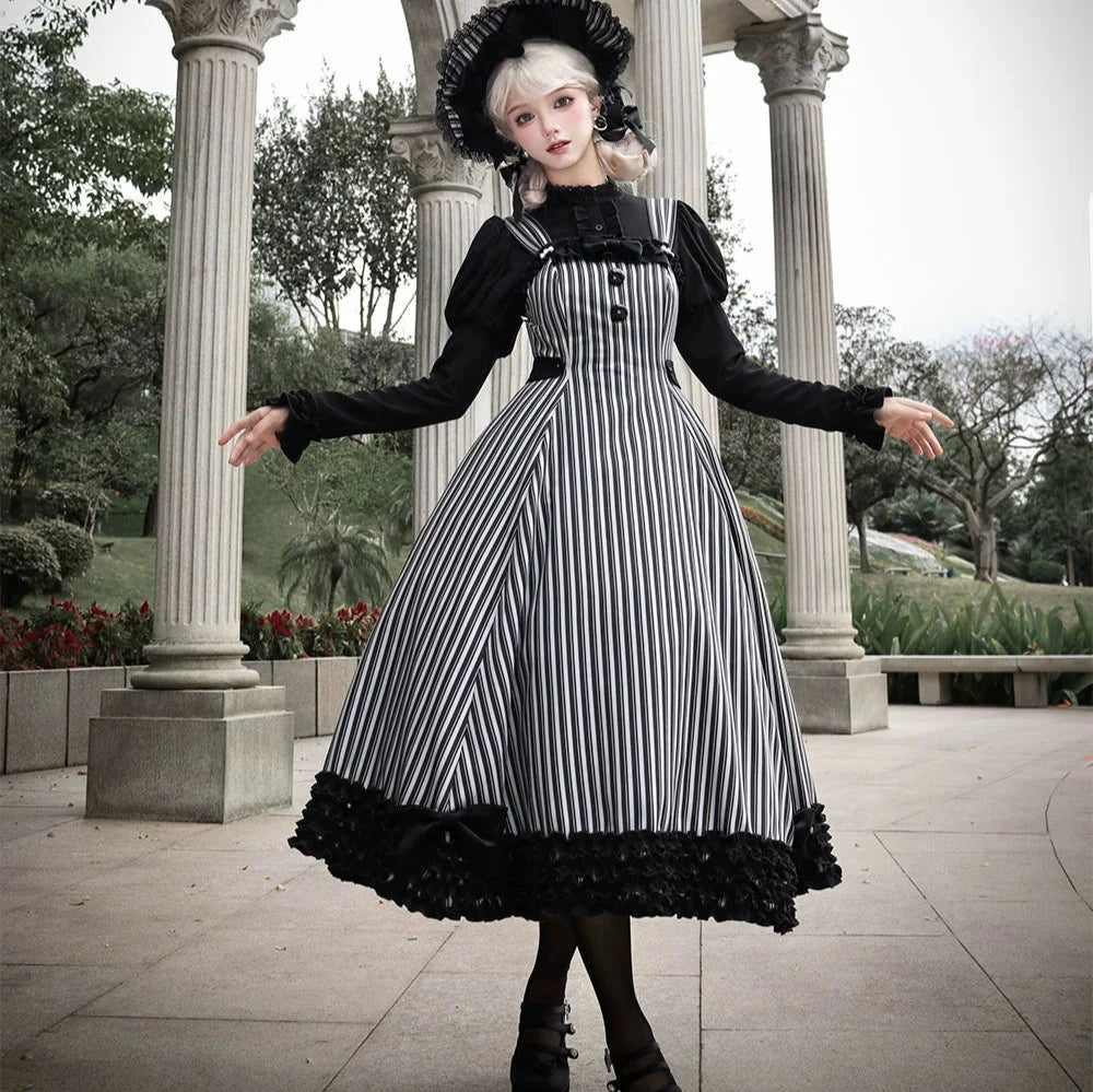 【予約販売】Classic Chocolat Stripe ストライプジャンパースカート・ロング丈