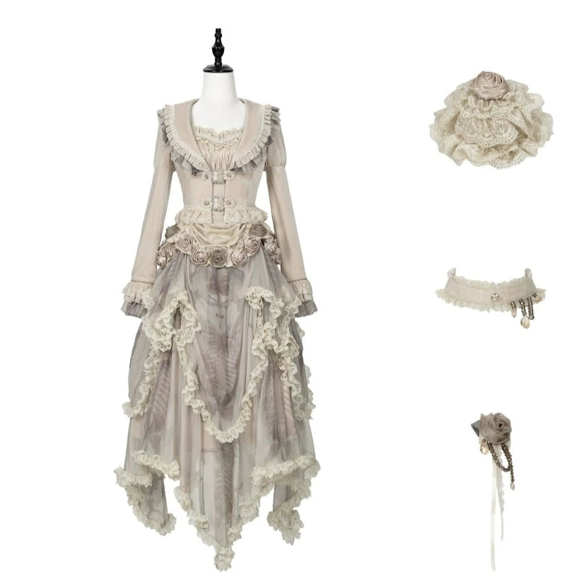 [Sale period ended] Rose Knight III Satin and organdy gothic dress [Champagne]