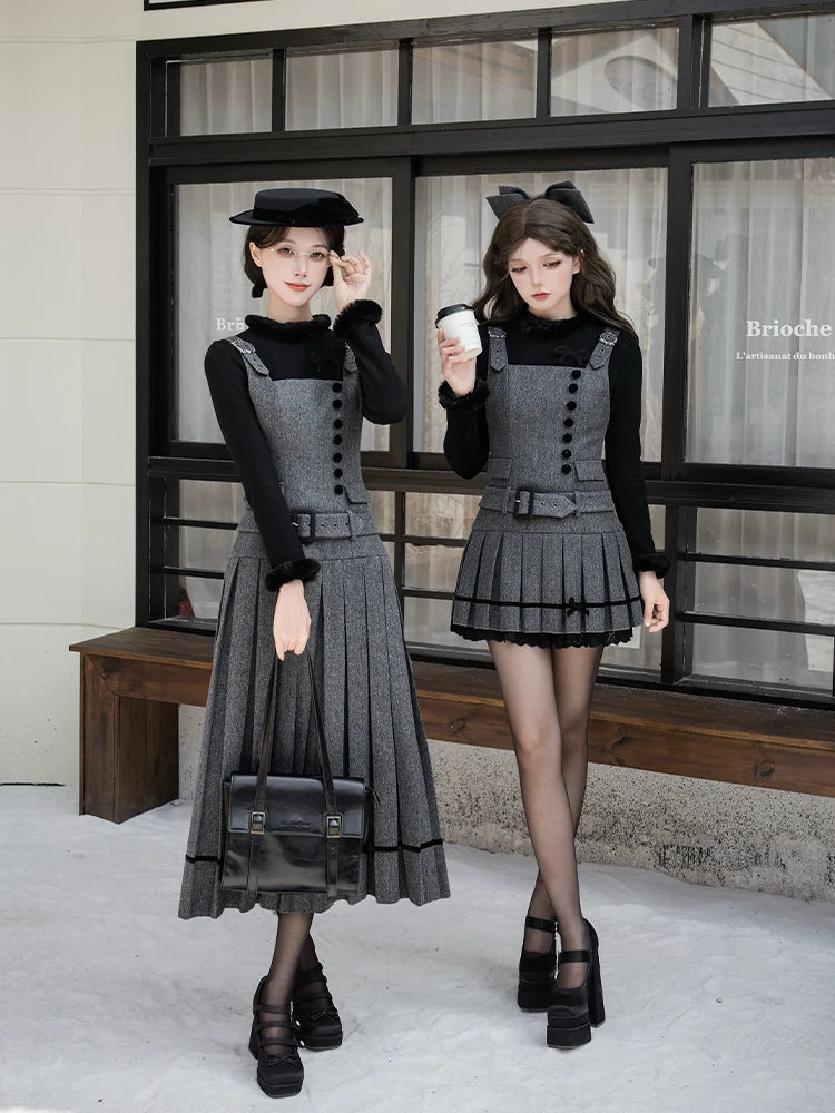 【予約販売】Graceful Gray プリーツジャンパースカート・ショート丈