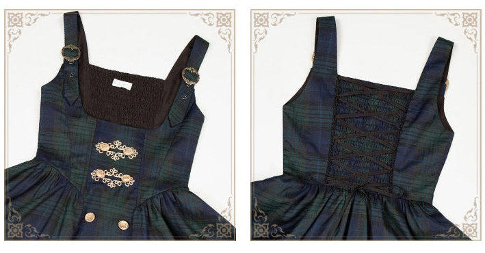 Berlin Letter グリーンチェックのジャンパースカート・ロング丈