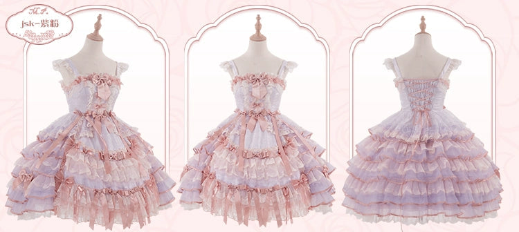 【受注予約8/6まで】Rose Courtyard レースとリボンのジャンパースカート・新色