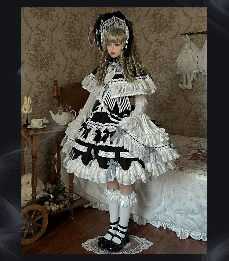 [Pre-orders available until 12/11] Concerto Out of Order Monotone Sweet Lolita Jumper Skirt Full Set