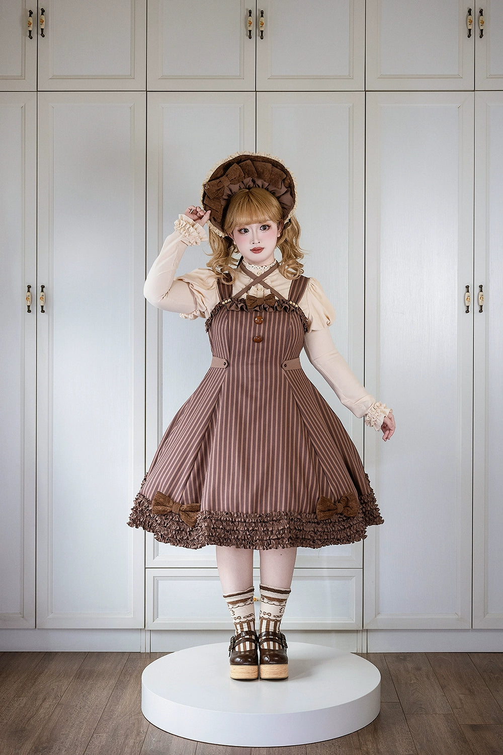【予約販売】Classic Chocolat Stripe ストライプジャンパースカート・ショート丈