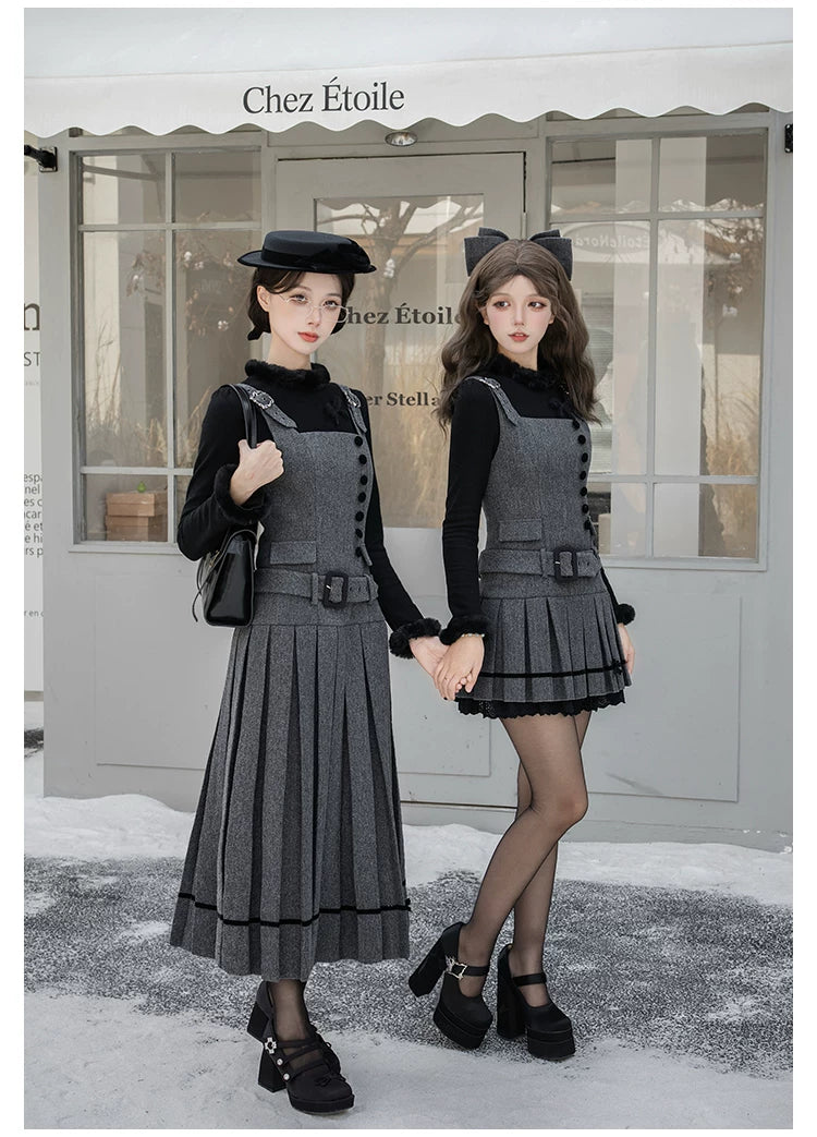 【予約販売】Graceful Gray プリーツジャンパースカート・ロング丈